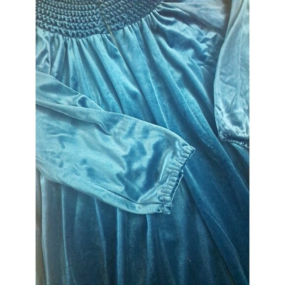 Womens Vintage Velour Robe Housecoat Blue Ultra Soft 3/4 Zip Pocket USA Made S - Picture 2 of 6